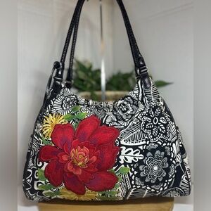 Brighton Poppy Embroidered Canvas Hobo Shoulder Tote Bag